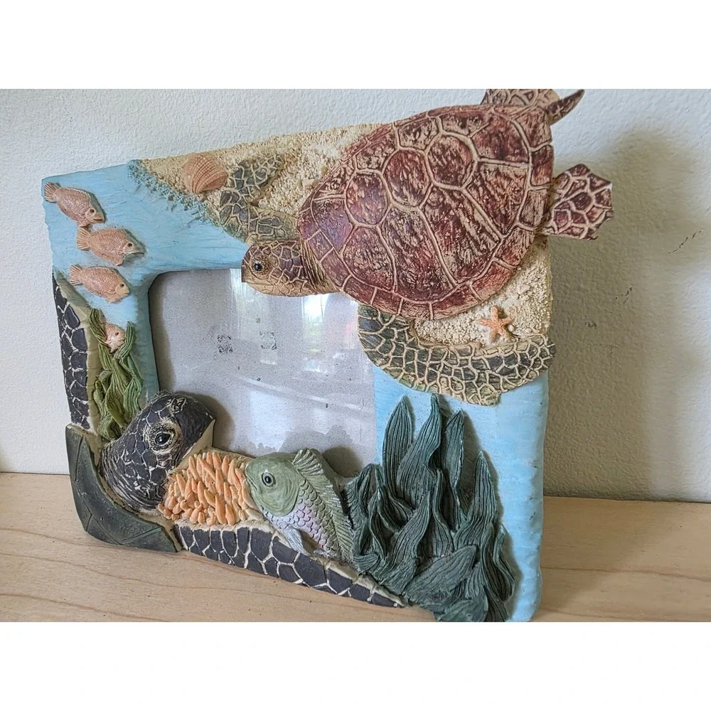 Sea Turtle Ocean Life 3D Resin Picture Frame 3.5x5 Coastal Beach Decor Blue